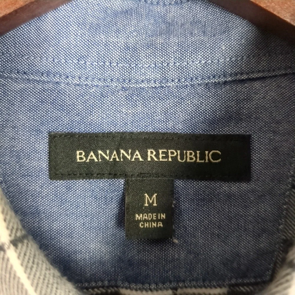 Banana Republic‎ Mens Plaid Button Front Shirt Black White Check Long Sleeve M